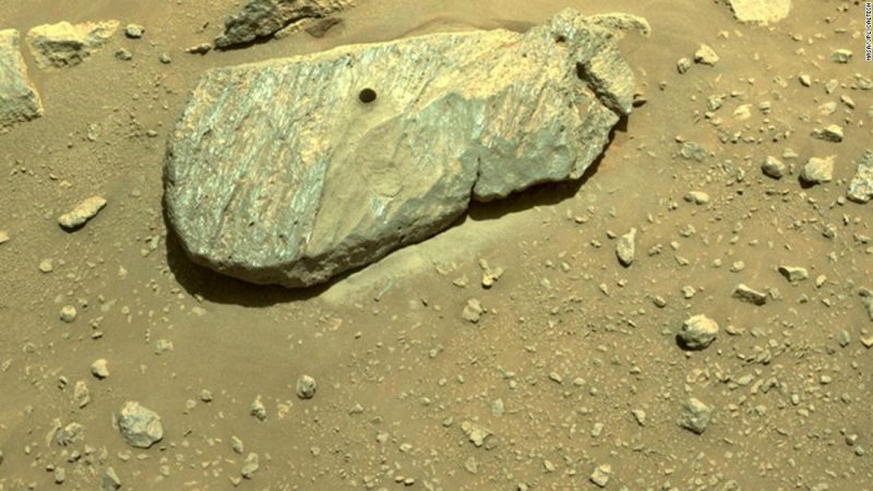 The diligent rover successfully drills its first rock on Mars