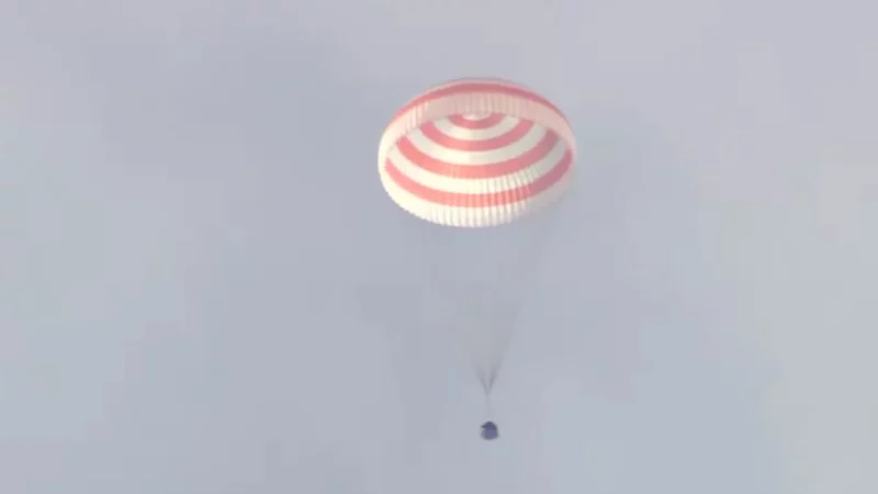 The Soyuz spacecraft landed, bringing two Russian and one American astronaut back to Earth.